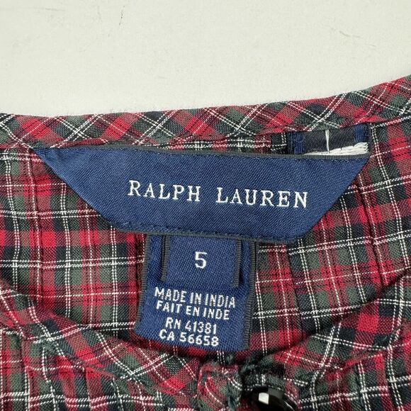 Ralph Lauren Girl's Plaid Red Green Tartan Long Sleeve Ruffle Buttons Top Size 5 - Picture 11 of 15